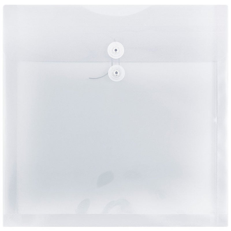 JAM PAPER Plastic Envelopes with Button & String Tie Closure - Large Square - 13 x 13 - Clear - 12/Pack - Image 1